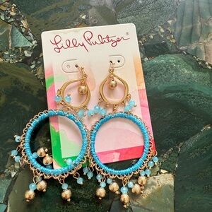 Lilly Pulitzer Gold and Turquoise Beaded Hoop Earrings